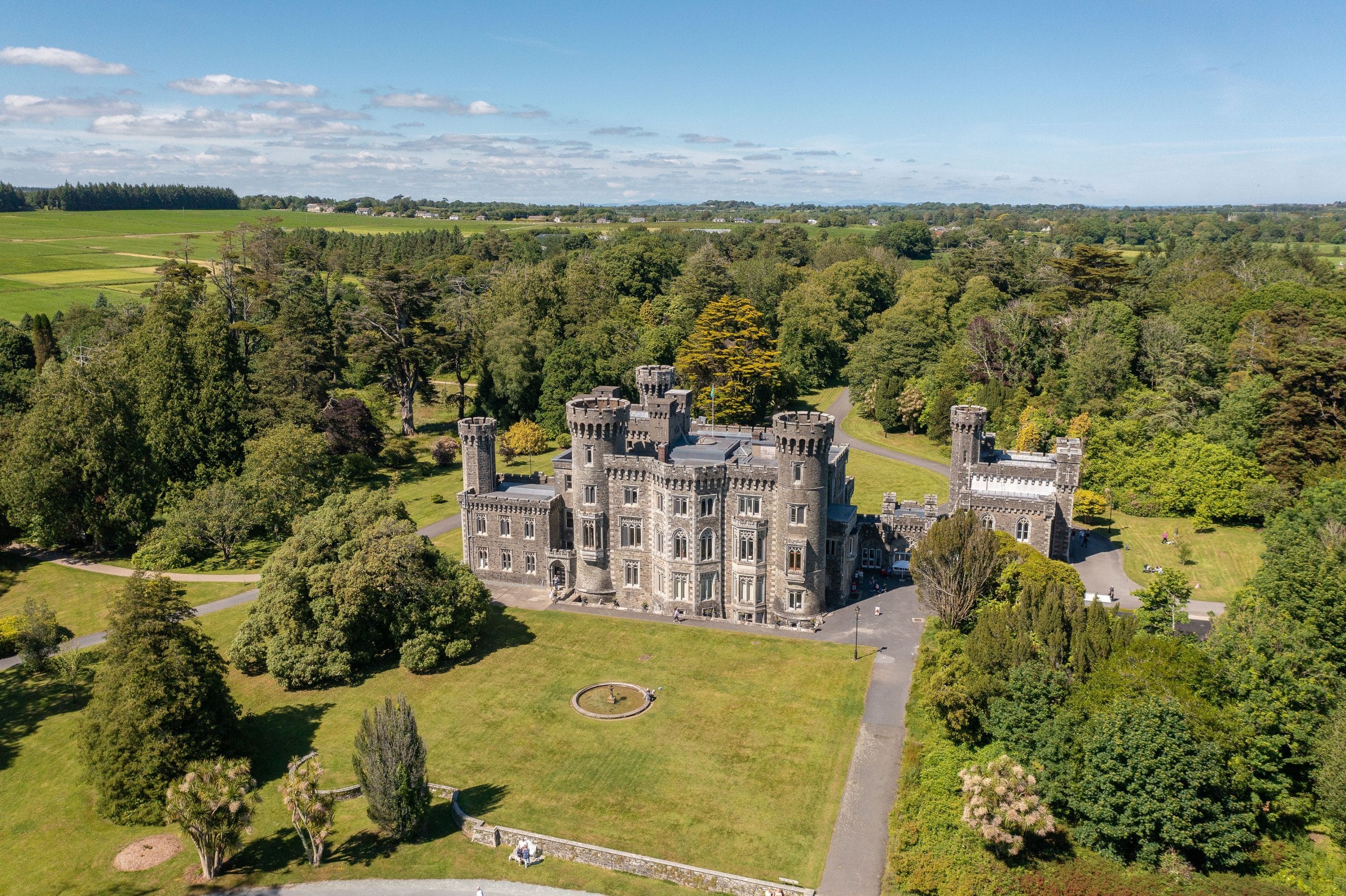 Overhead shot of the castle from the south side, above the castle lake