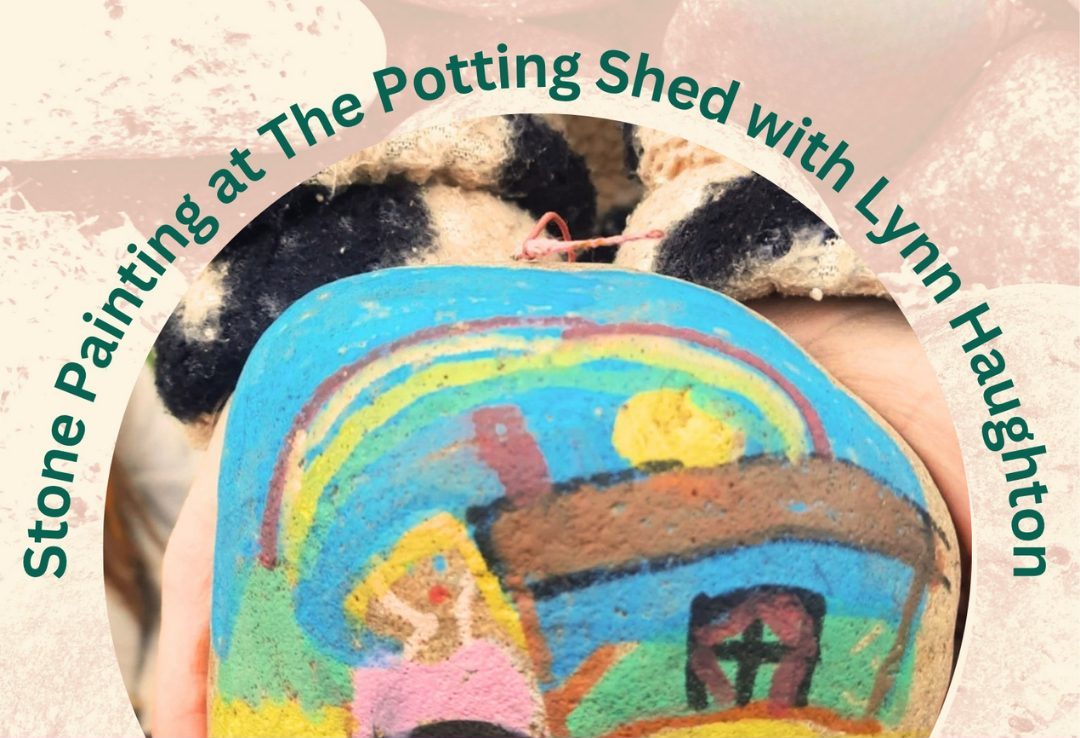 Promotional Poster for our childrens Stone Painting Workshop on Saturday 30th May.
